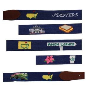 Men's Blue Needlepoint Belt with Golf Motifs